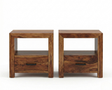 Zen Brown Sheesham Wood Bedside Table Set (2-Piece)
