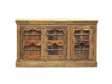 Antique Hand-Carved 3-Door Mango Wood Sideboard | Natural Honey Finish