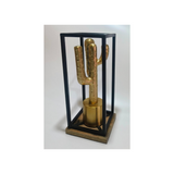 Cactus Aluminium & Wooden Base Table Decor | Sculptural Accent