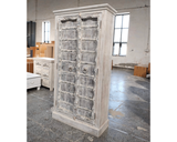 Hand-Carved Whitewashed Solid Wood Wardrobe