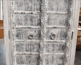 Hand-Carved Whitewashed Solid Wood Wardrobe