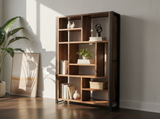 Loft Geometric Bookcase | Solid Sheesham Wood & Steel Display Shelf