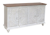 Antique Hand-Carved 4-Door Mango Wood Sideboard | Distressed White