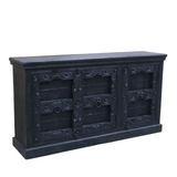 Antique Hand-Carved 3-Door Mango Wood Sideboard | Distressed Black