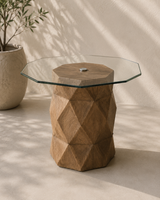 Diamond Teak Root Side Table with Octagonal Glass
