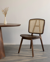 Vintage Rattan Back Wood Chair | Classic Charm | Dining