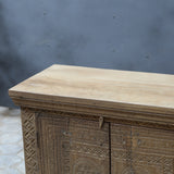 Antique Hand-Carved Reclaimed Wood 4-Door Sideboard | Natural Aged Finish