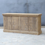 Antique Hand-Carved Reclaimed Wood 4-Door Sideboard | Natural Aged Finish