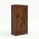 Zen Solid Sheesham Wood Wardrobe with Adjustable Shelves & Drawer | Brown Finish