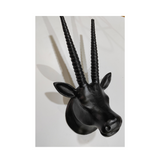 Modern aluminum gazelle head wall sculpture with a metallic finish for hotels, Airbnb properties, furnished apartments, offices, restaurants, and contemporary interiors.