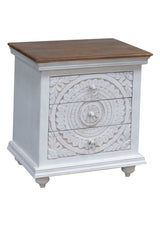 Hand-carved decorative detail on Casa mango wood nightstand