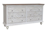 Angled view of Casa whitewashed mango wood six-drawer dresser