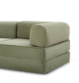 Green CS Cosy Plus convertible 3-seat sofa bed measuring 150 × 100 × 70 cm with adjustable armrests for hotels, Airbnb properties, and furnished apartments.
