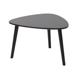 Modern black Joen high coffee table featuring a rounded triangular MDF tabletop and solid beech wood legs for hotels, Airbnb properties, furnished apartments, and contemporary living rooms.