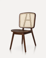 Vintage solid ash wood dining chair with a woven rattan backrest and breathable rattan seat for hotels, Airbnb properties, furnished apartments, restaurants, cafés, and contemporary dining spaces.