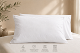 White waterproof pillow protector measuring 49 × 80 cm with zippered closure for hotels, Airbnb properties, furnished apartments, and luxury bedrooms.