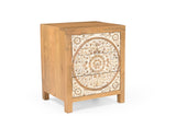 Goa hand-carved mango wood three-drawer nightstand front view