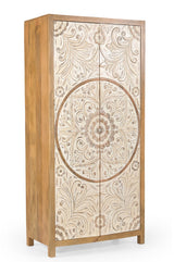 Goa hand-carved solid mango wood wardrobe front view