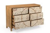 1. Goa carved wood dresser with a warm honey finish