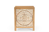 Hand-carved floral drawer detail on the Goa nightstand