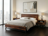 Loft Bed crafted from solid Indian Rosewood, featuring a sturdy platform bed frame, matching paneled headboard, black steel base, and a rich dark brown finish.