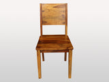 Mona Solid Sheesham Wood Dining Chair featuring a handcrafted design, sturdy rectangular backrest, comfortable seat, and a warm brown finish.
