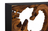 Natural wood grain detail of framed chamcha console table