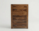 Solid Sheesham wood 4-drawer chest with natural brown grain and metal handles