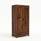 Solid Sheesham wood wardrobe cabinet with double doors and bottom drawer