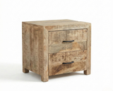 Natural textured mango wood and drawer detail of Sumara bedside table