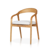 Upholstered Ash Wood Dining Chair handcrafted from premium solid ash wood, featuring a curved backrest, beige upholstered seat, natural wood grain, and timeless contemporary craftsmanship.
