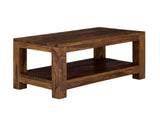 ZEN Solid Sheesham Wood Coffee Table featuring a spacious tabletop, open storage shelf, and a rich brown finish.