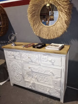 White Sideboard Hand carved - Mango Wood Chest of drawers 1234Z