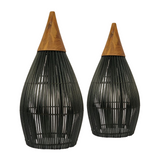 Bell Slim Black | Ceiling Wall Lamp Shade Rattan With Teak root | 50 H x 25 Diaméter cm