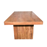 Solid wood dining table with thick legs and a vintage design for hotels, Airbnb properties, furnished apartments, restaurants, and contemporary interiors.