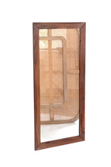 Solid Sheesham wood framed wall mirror with distortion-free safety glass for hotels, Airbnb properties, furnished apartments, bathrooms, bedrooms, and contemporary interiors.