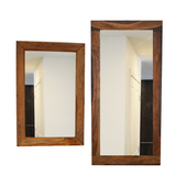 Metric full-length wall mirror with a solid Sheesham wood frame, available in three sizes for hotels, Airbnb properties, furnished apartments, bedrooms, and contemporary interiors.