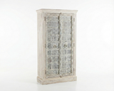 Hand-Carved Whitewashed Solid Wood Wardrobe