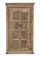 Hand-Carved Whitewashed Mango Wood Wardrobe