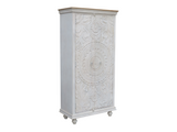 Hand-Carved Whitewashed Mango Wood Wardrobe | Two-Door Artisan Storage