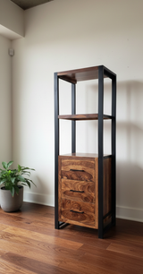 Loft 71" Solid Sheesham Wood Bookcase with Drawer