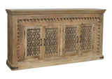 ANNAPURNA Antique Hand-Carved 4-Door Mango Wood Sideboard | Natural