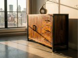 Loft Sideboard with 2 Doors & 3 Drawers | Solid Sheesham Wood Storage Cabinet