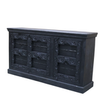 Antique Hand-Carved 3-Door Mango Wood Sideboard | Distressed Black