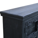 Antique Hand-Carved 3-Door Mango Wood Sideboard | Distressed Black