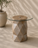 Diamond Teak Root Side Table with Octagonal Glass