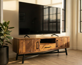 Loft Solid Rosewood TV Stand | Modern Media Console with Steel Base