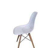 Modern Nordic polypropylene dining chair with solid wooden legs and a reinforced metal frame for hotels, Airbnb properties, furnished apartments, restaurants, cafés, and contemporary dining spaces.