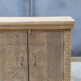 Antique Hand-Carved Reclaimed Wood 4-Door Sideboard | Natural Aged Finish