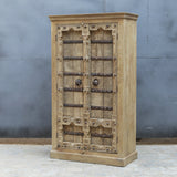 Hand-Carved Rustic Solid Wood Wardrobe | Antique Indian Armoire
